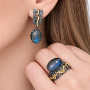 Серьги из Серебра 925 Приволжский ювелир арт. 397716-LB, золочение + оксид.